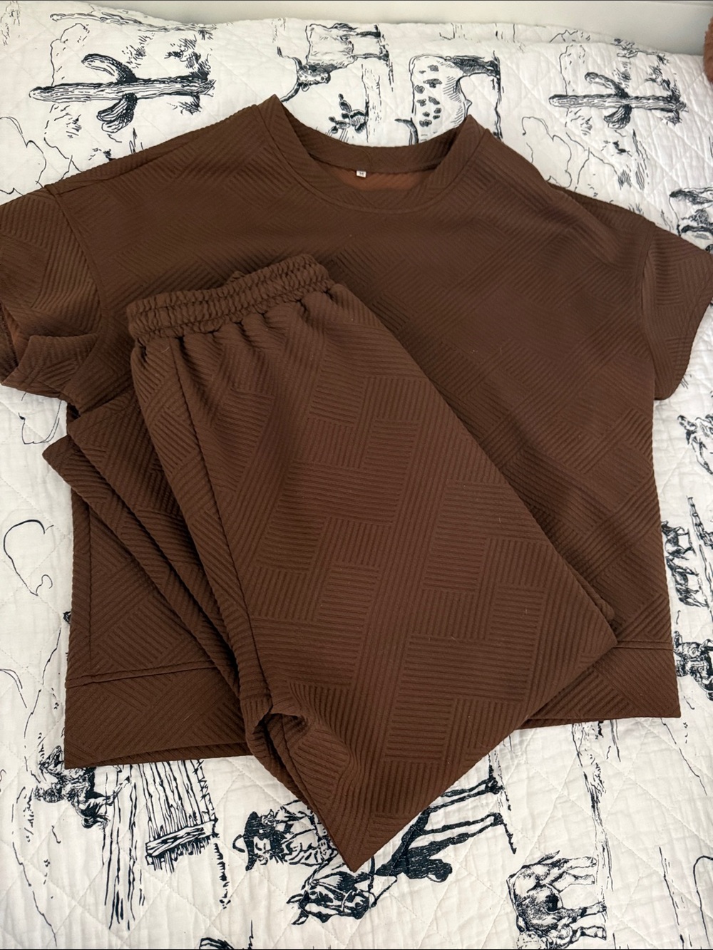 Textured Knit Two-Piece Set in Brown